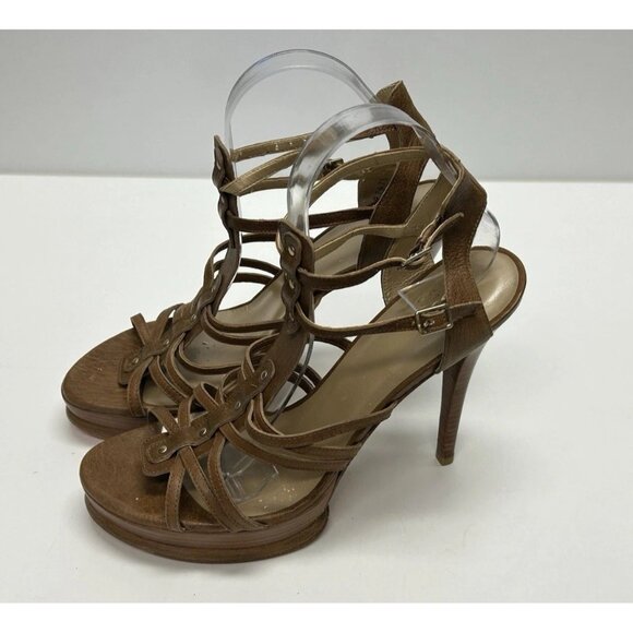 Stuart Weitzman Gladiator Sandals High Heels Strappy Size 10 Brown Leather - Picture 1 of 11